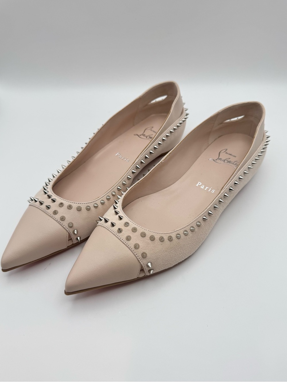 Christian Louboutin Duvettina Spiked Ballet Flats Nude EU 36.5